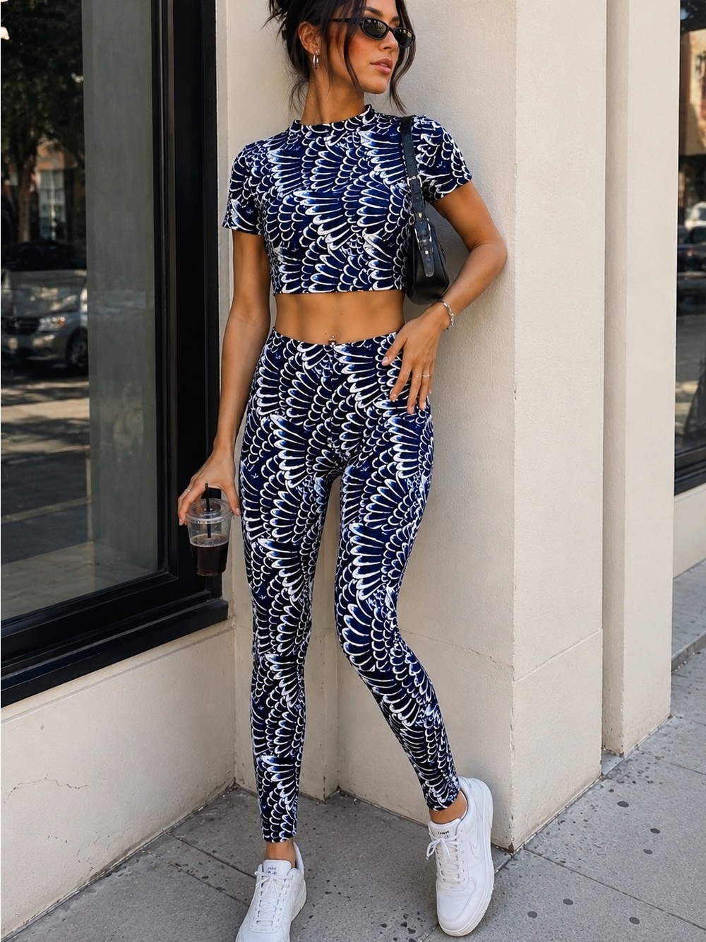 Ed Hardy Y2K Blue Print Two Piece Set Crop Top Pants Matching Co Ord